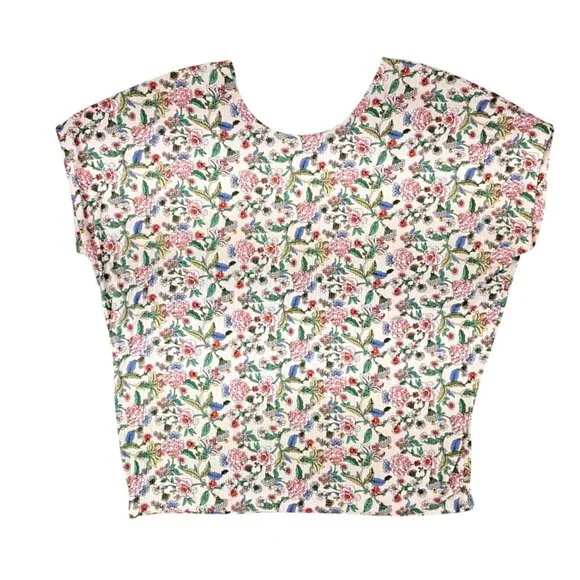 Kim & Cami Floral Print Blouse Women Size Medium Capped Sleeve Top Ribbed Knit - Picture 2 of 6